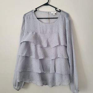 LOFT Grey Ruffle Floral Blouse XL